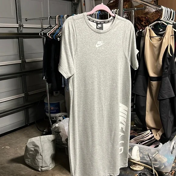 grey nike t shirt dress Nike Sportswear Tech Cool T- Shirt Sweatshirt Dress Platinum Grey Small